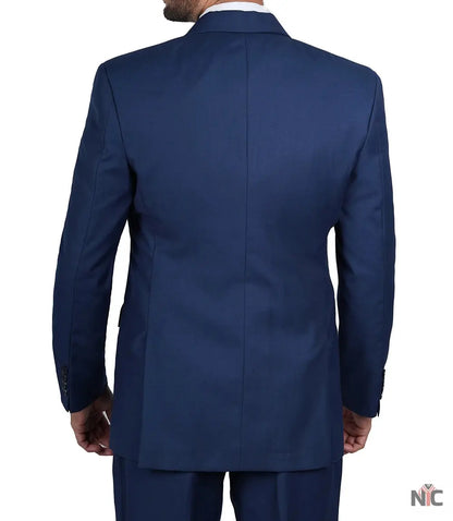 Vollmer Men's Blue Peak Lapel Three Piece Suit