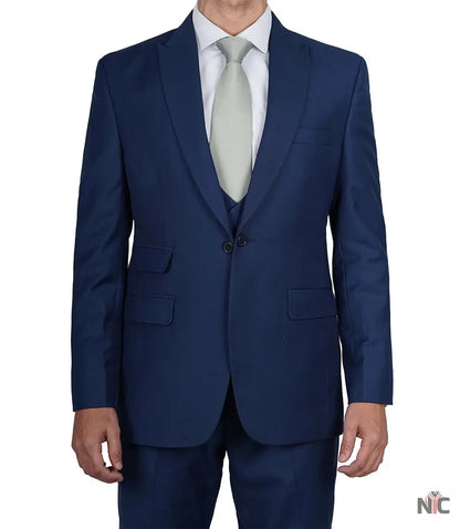Vollmer Men's Blue Peak Lapel Three Piece Suit