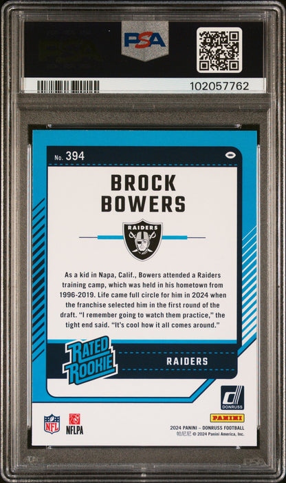Graded 2024 Panini Donruss Brock Bowers #394 Rookie RC Football Card PSA 10 Gem Mint