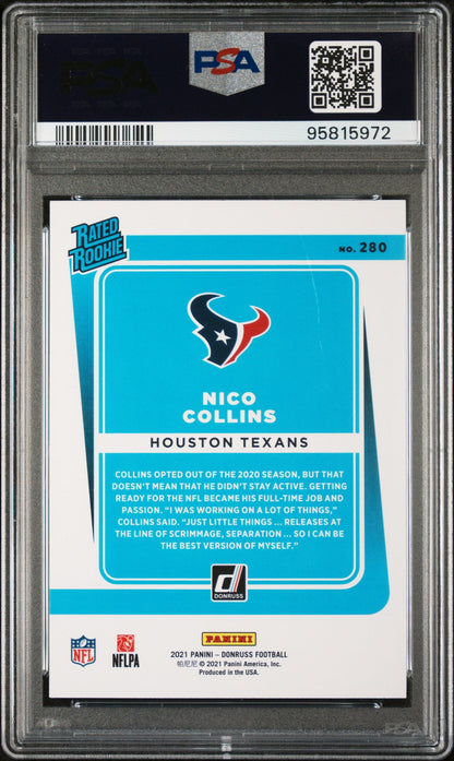 Graded 2021 Panini Donruss Nico Collins #280 Rookie RC Football Card PSA 10 Gem Mint