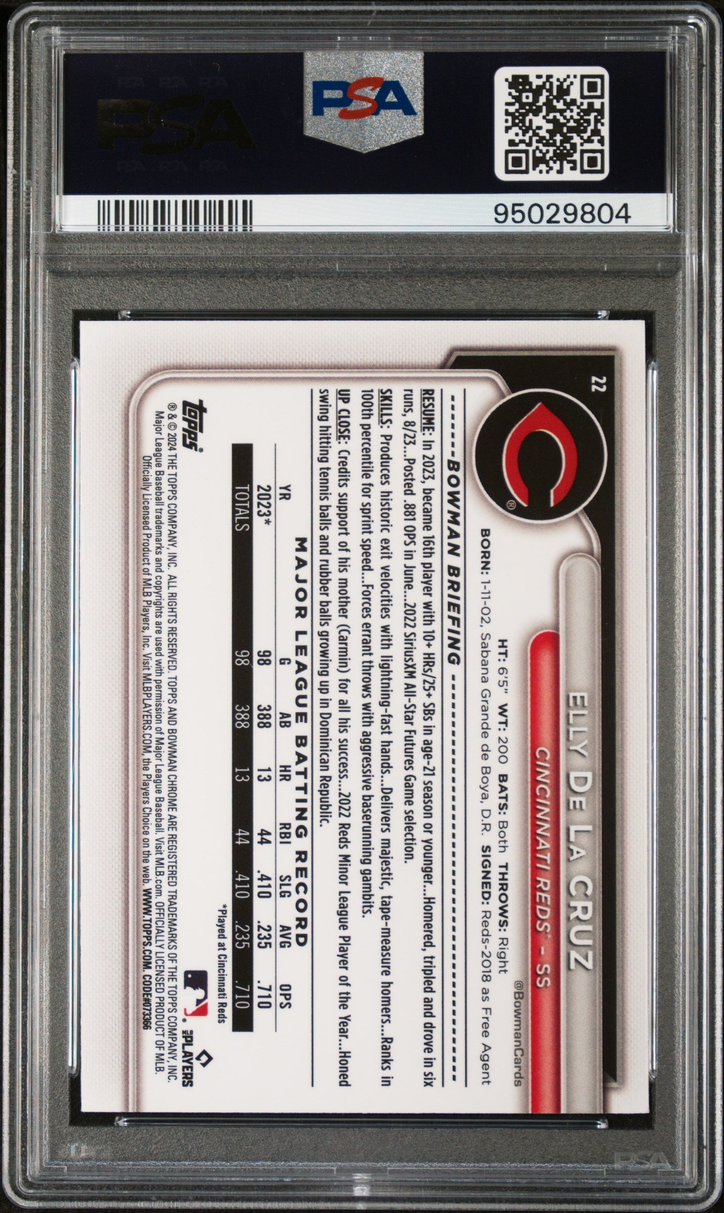 Graded 2024 Topps Bowman Mega Box Elly De La Cruz #22 Chrome Rookie RC Baseball Card PSA 10 Gem Mint