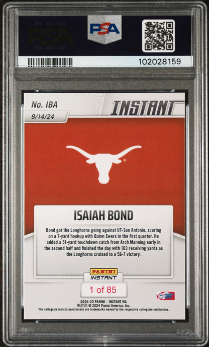 Graded 2024 Panini Instant NIL Isaiah Bond #IBA Rookie RC Football Card PSA 9 Mint