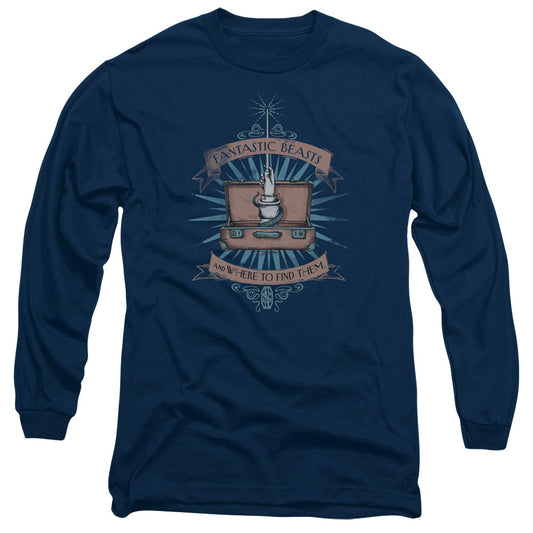 Fantastic Beasts Briefcase Mens Long Sleeve Shirt Navy Blue Officially Licensed