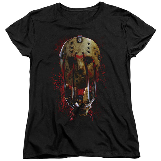 Freddy Vs Jason Mask And Claws Womens T Shirt Black Officially Licensed