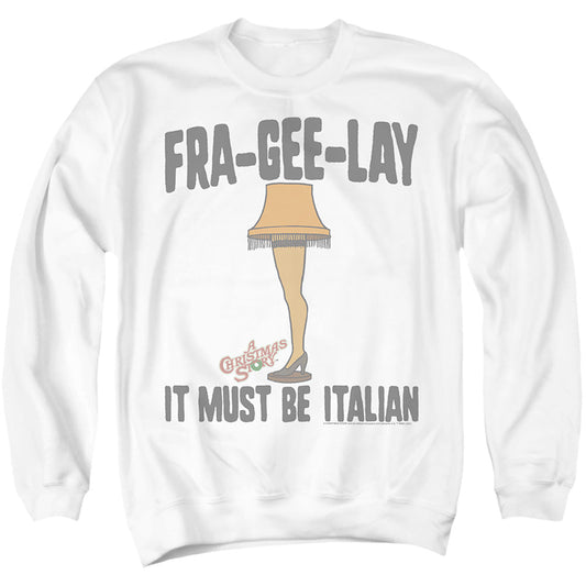A Christmas Story Fra-Gee-Lay' Fragile Leg Lamp Mens Crewneck Sweatshirt White