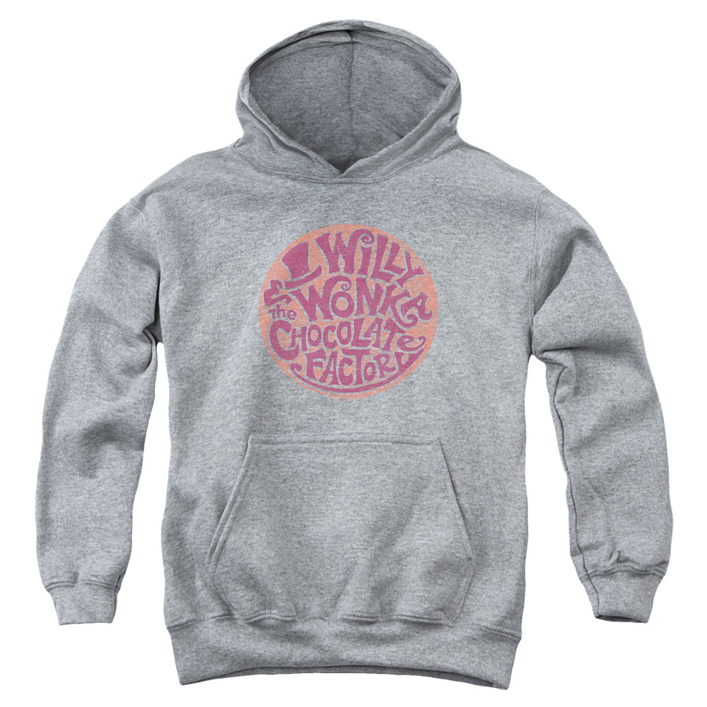 Willy Wonka And The Chocolate Factory Circle Logo Kids Youth Hoodie Athletic Heather Officially Licensed