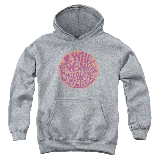 Willy Wonka And The Chocolate Factory Circle Logo Kids Youth Hoodie Athletic Heather Officially Licensed