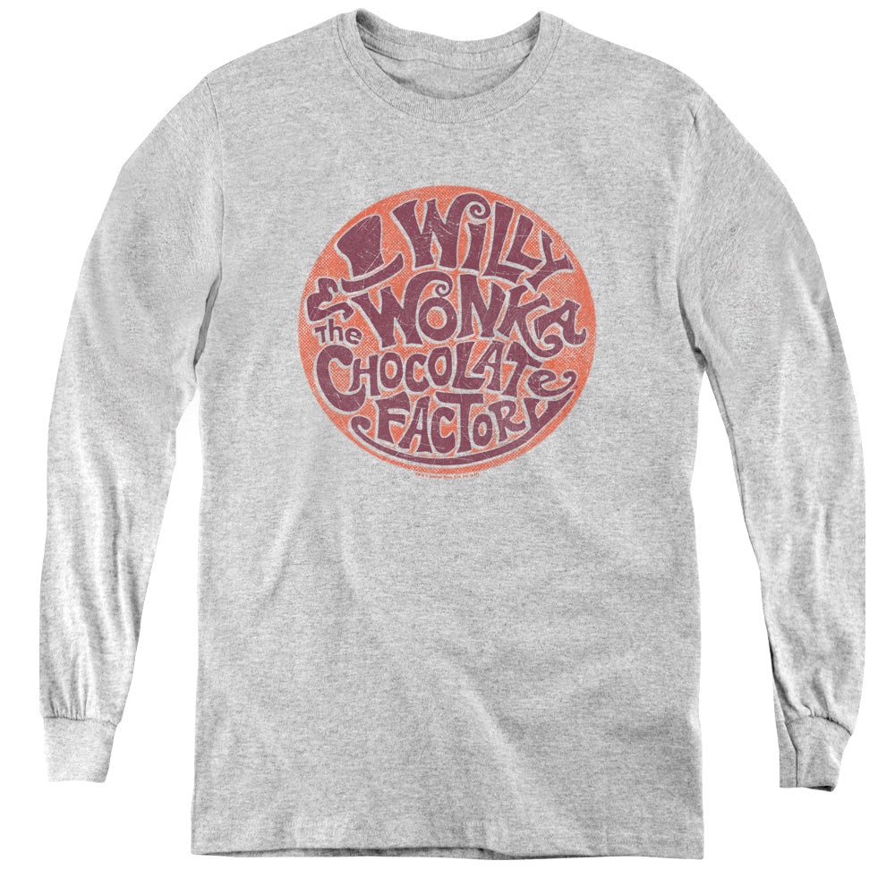 Willy Wonka And The Chocolate Factory Circle Logo Long Sleeve Kids Youth T Shirt Athletic Heather Officially Licensed