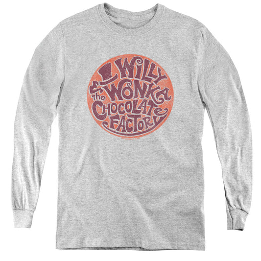 Willy Wonka And The Chocolate Factory Circle Logo Long Sleeve Kids Youth T Shirt Athletic Heather Officially Licensed