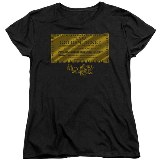 Willy Wonka And The Chocolate Factory Golden Ticket Womens T Shirt Black Officially Licensed