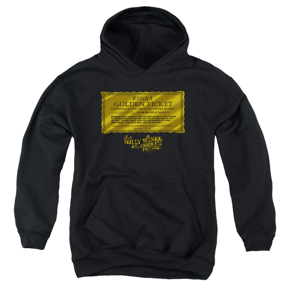 Willy Wonka And The Chocolate Factory Golden Ticket Kids Youth Hoodie Black Officially Licensed
