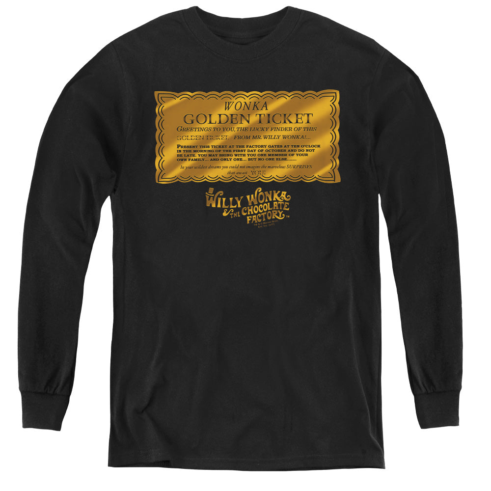 Willy Wonka And The Chocolate Factory Golden Ticket Long Sleeve Kids Youth T Shirt Black Officially Licensed