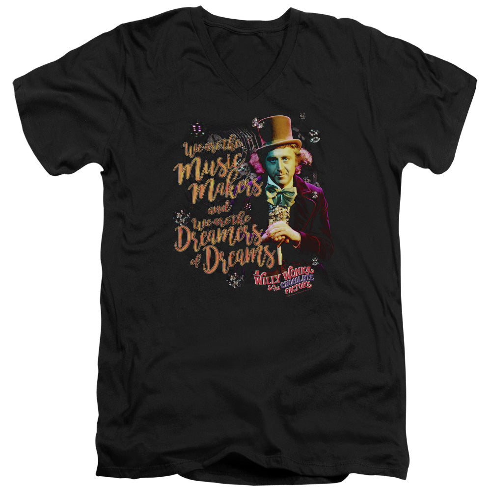 Willy Wonka And The Chocolate Factory Music Makers Mens Slim Fit V-Neck T Shirt Black Officially Licensed