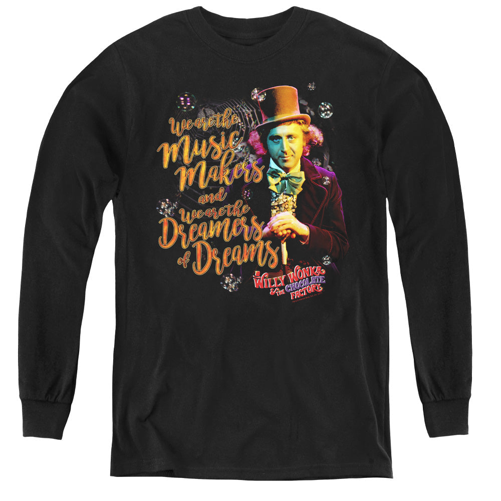 Willy Wonka And The Chocolate Factory Music Makers Long Sleeve Kids Youth T Shirt Black Officially Licensed