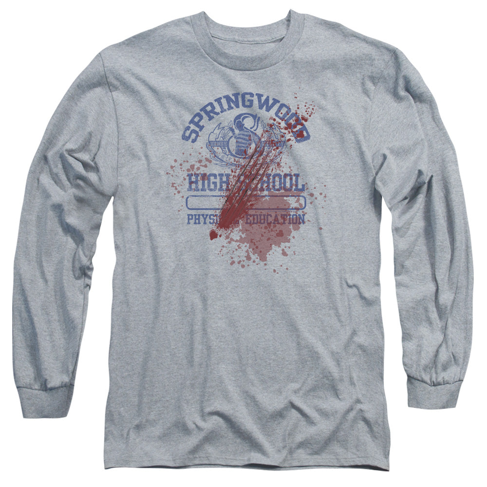 Nightmare On Elm Street Springwood High Victim Mens Long Sleeve Shirt Athletic Heather Officially Licensed