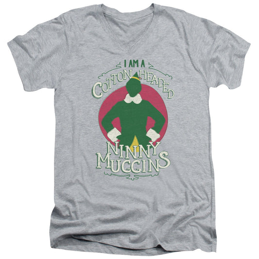 Elf Cotton Headed Mens Slim Fit V-Neck T Shirt Athletic Heather Officially Licensed