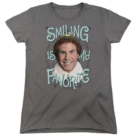 Elf Smiling Womens T Shirt Charcoal Officially Licensed