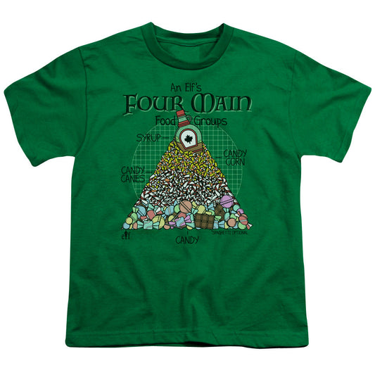 Elf Food Pyramid Kids Youth T Shirt Kelly Green Officially Licensed