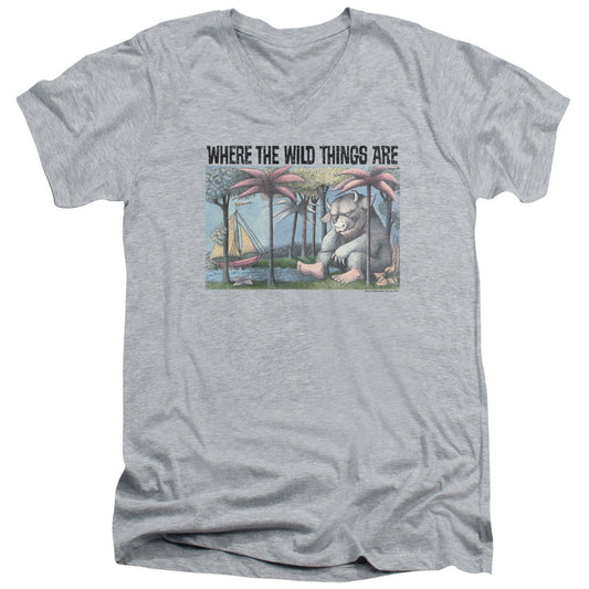 Where The Wild Things Are Cover Art Mens Slim Fit V-Neck T Shirt Athletic Heather Officially Licensed