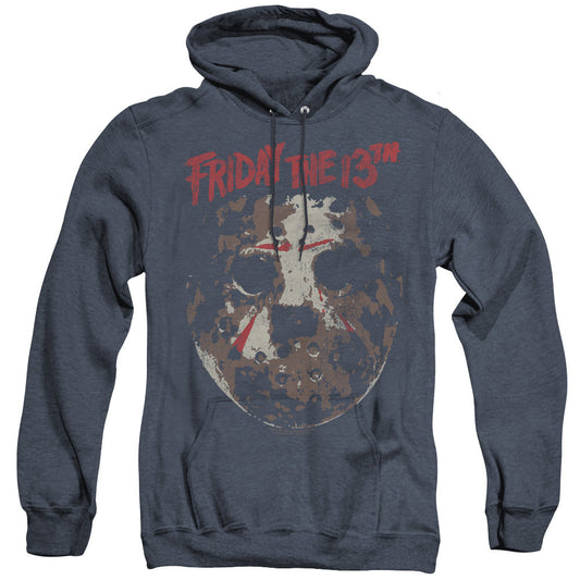 Friday The 13Th Rough Mask Heather Mens Hoodie Navy Officially Licensed