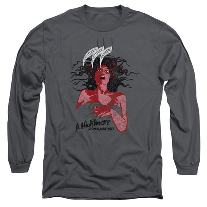 Nightmare On Elm Street Illustrated European Poster Mens Long Sleeve Shirt Charcoal Officially Licensed