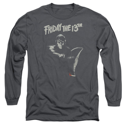 Friday The 13Th Ax Mens Long Sleeve Shirt Charcoal Officially Licensed Officially Licensed