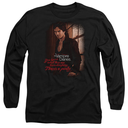 Vampire Diaries Threes A Party Mens Long Sleeve Shirt Black Officially Licensed