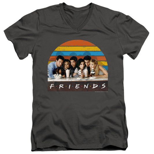 Friends Soda Fountain Mens Slim Fit V-Neck T Shirt Charcoal