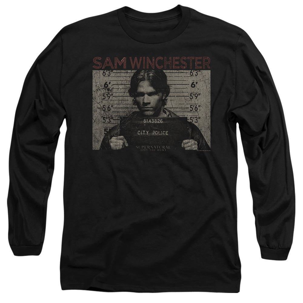 Supernatural Sam Mug Shot Mens Long Sleeve Shirt Black Officially Licensed