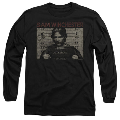 Supernatural Sam Mug Shot Mens Long Sleeve Shirt Black Officially Licensed