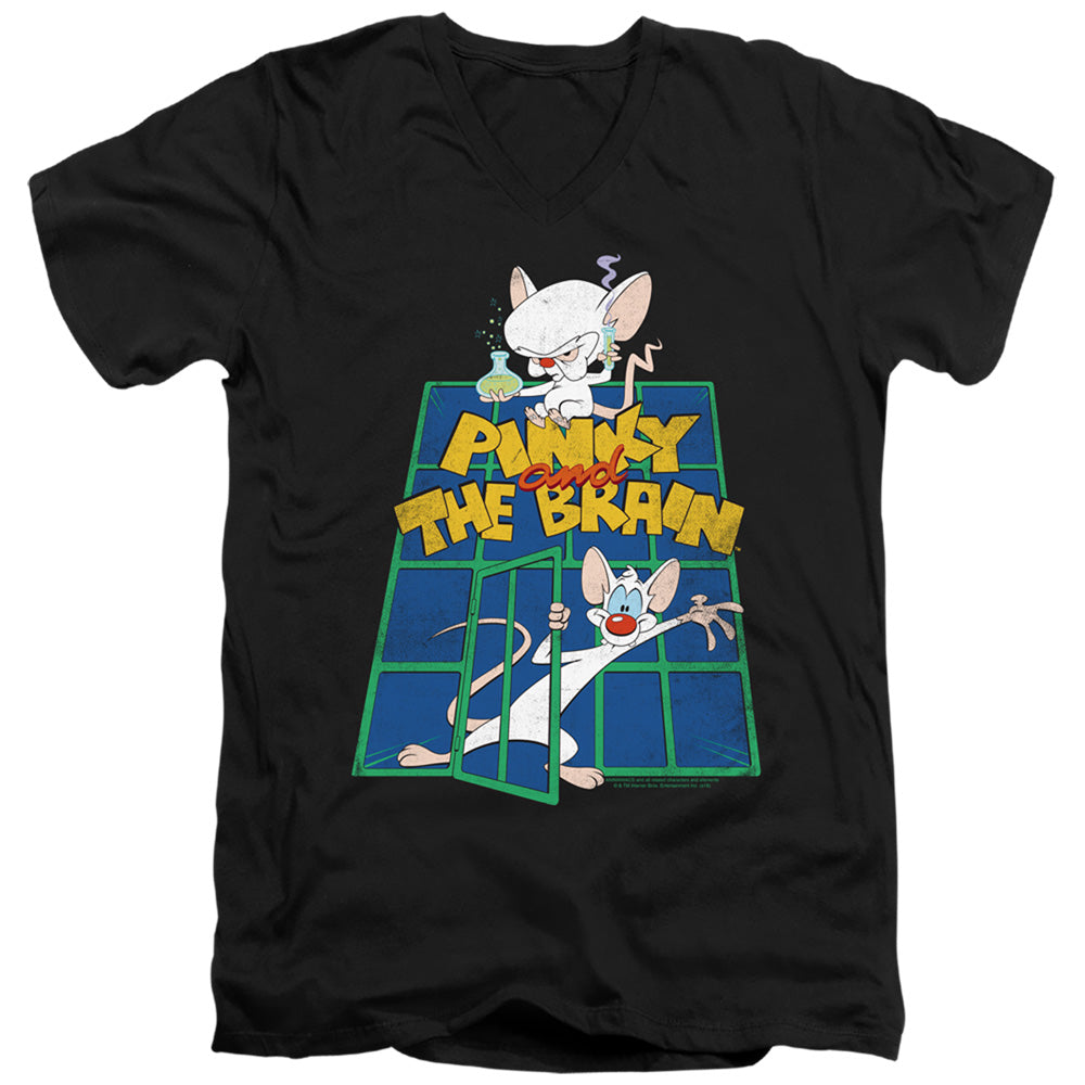 Pinky And The Brain Ol Standard Mens Slim Fit V-Neck T Shirt Black Officially Licensed