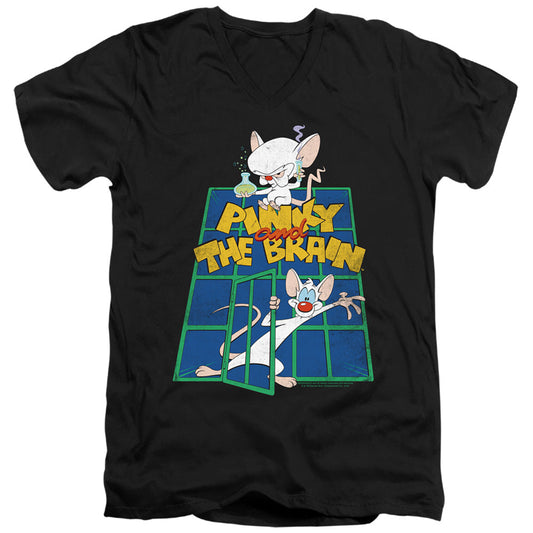Pinky And The Brain Ol Standard Mens Slim Fit V-Neck T Shirt Black Officially Licensed