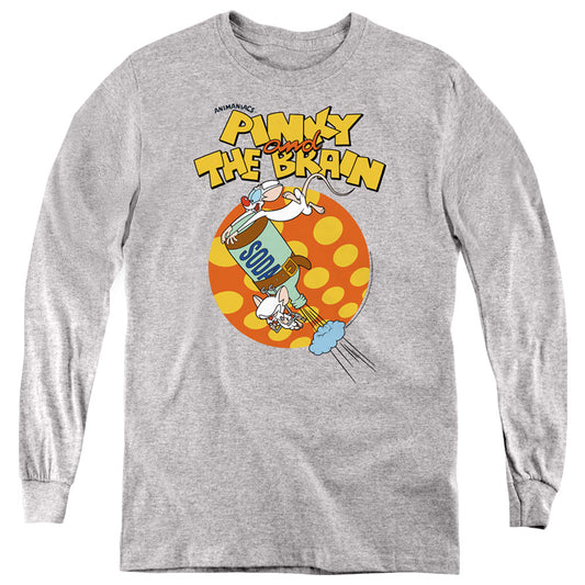 Pinky And The Brain Soda Long Sleeve Kids Youth T Shirt Athletic Heather Officially Licensed