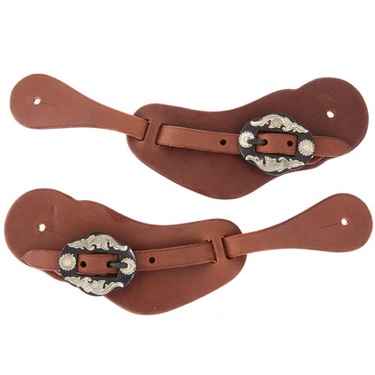 Mens Heavy Oiled Cowboy Spur Straps With Double Flower Buckles