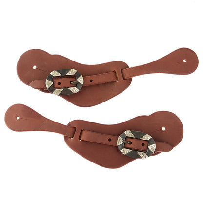 Mens Heavy Oiled Cowboy Spur Straps With Oval Silver Bar Buckles