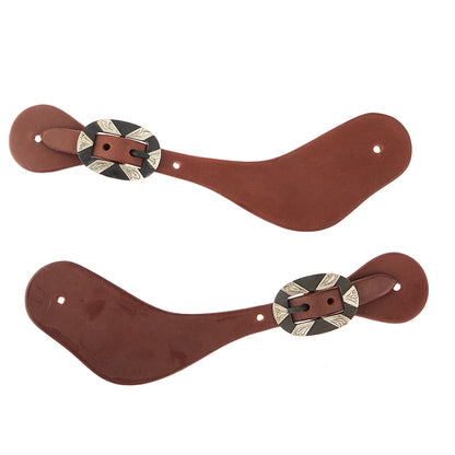 Mens Oiled Dove Wing Spur Straps With Oval Silver Bar Buckles