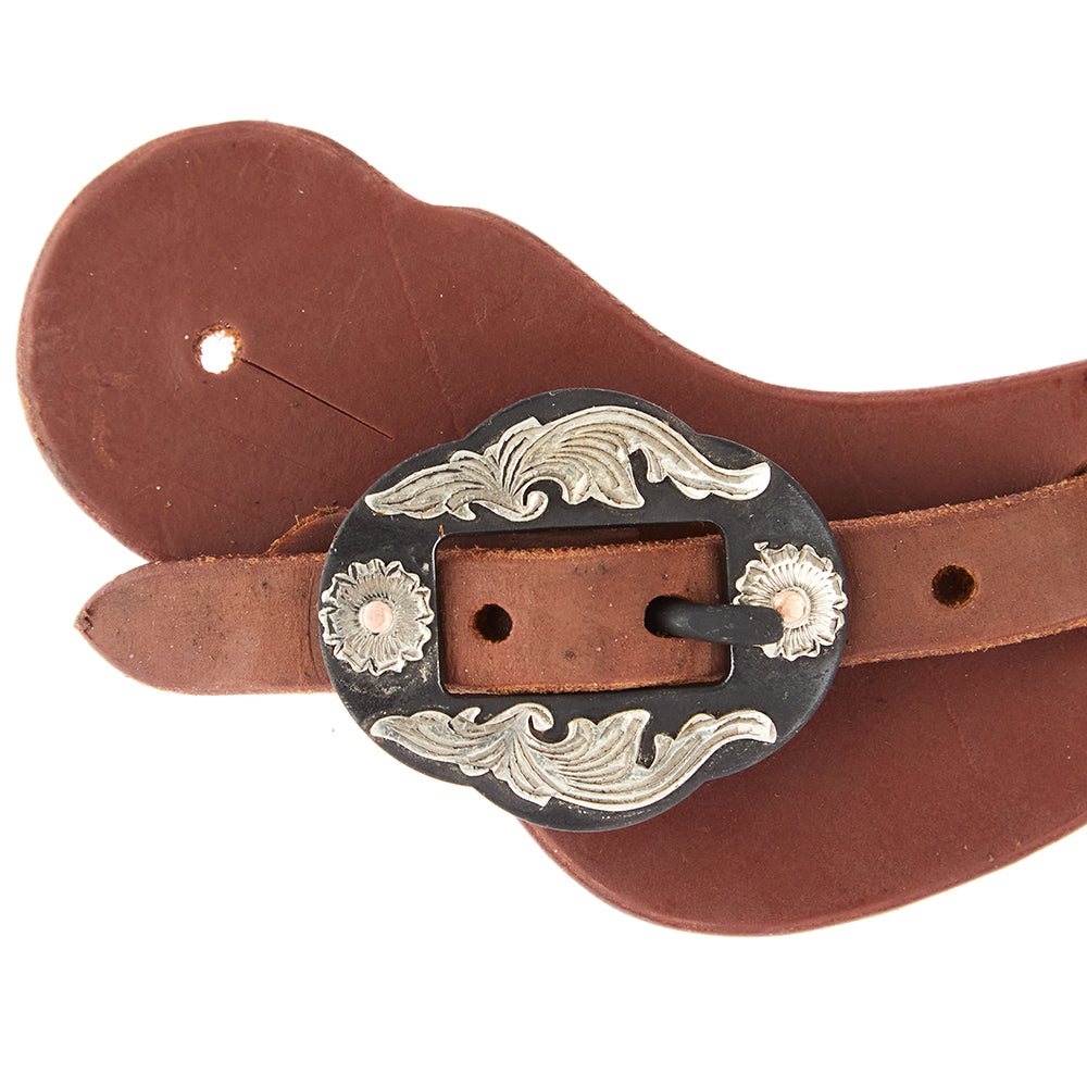 Ladies Youth Heavy Oiled Cowboy Spur Straps With Double Flower Buckles