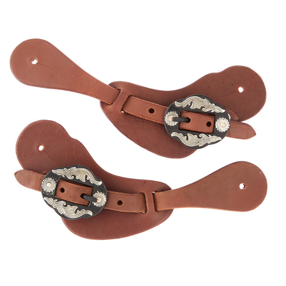 Ladies Youth Heavy Oiled Cowboy Spur Straps With Double Flower Buckles