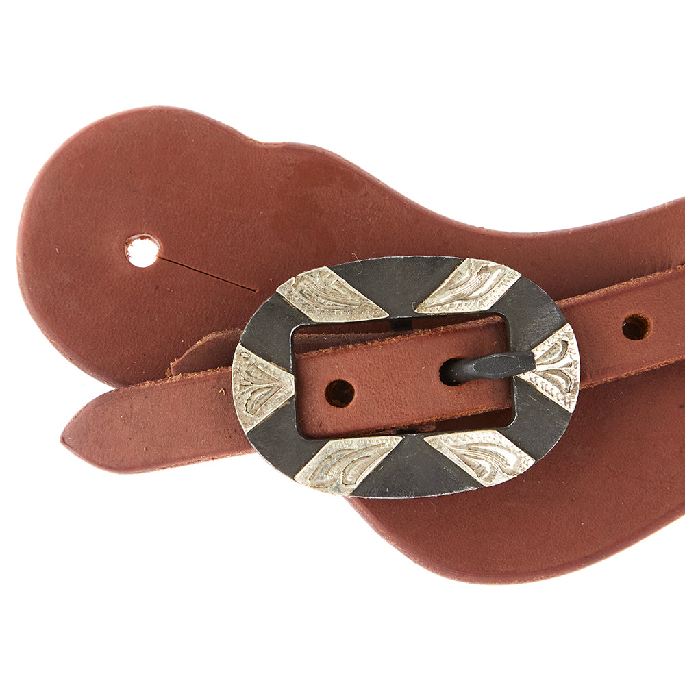 Ladies Youth Heavy Oiled Cowboy Spur Straps With Oval Silver Bar Buckles