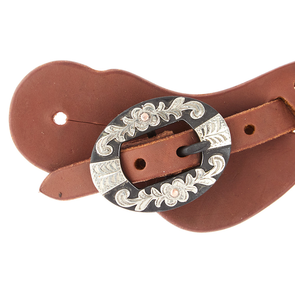 Ladies Youth Heavy Oiled Cowboy Spur Straps With Floral Buckles