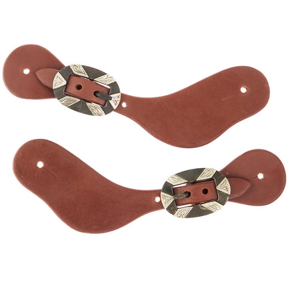 Ladies Youth Oiled Dove Wing Spur Straps With Oval Silver Bar Buckles