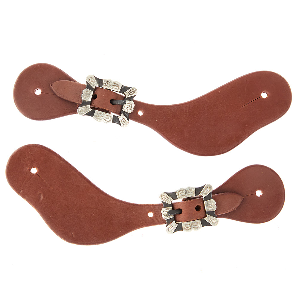 Ladies Youth Oiled Dove Wing Spur Straps With Square Silver Bar Buckles