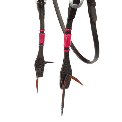 Hot Pink Rawhide Rope Tooled Browband Headstall