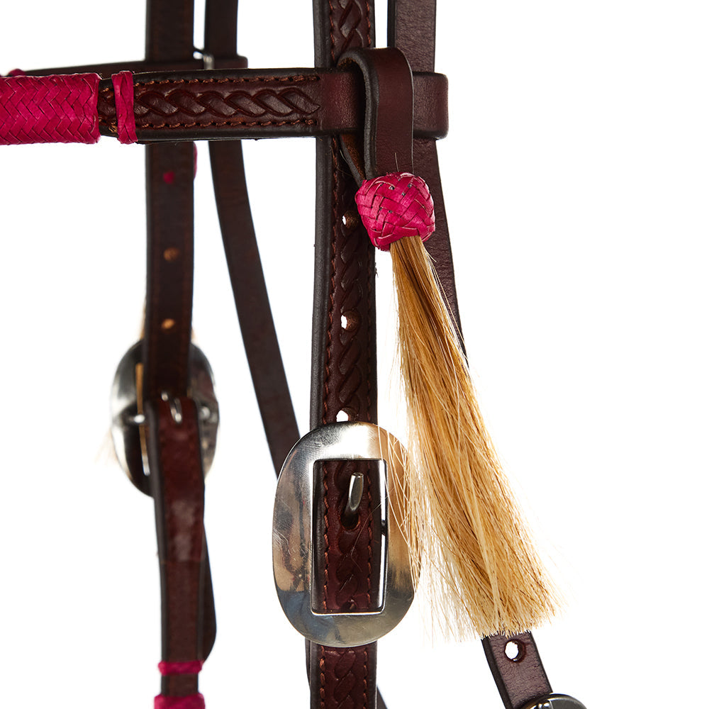 Hot Pink Rawhide Rope Tooled Browband Headstall