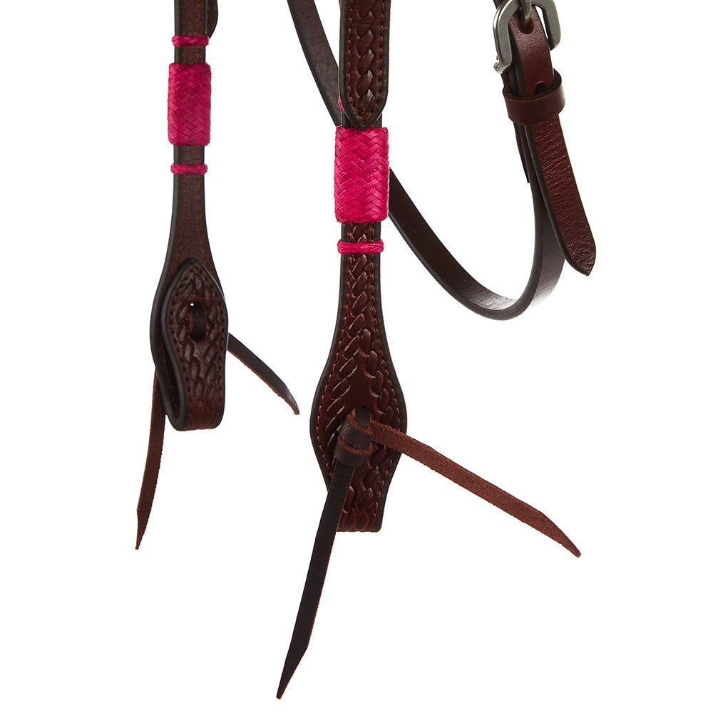 Hot Pink Rawhide Rope Tooled Browband Headstall