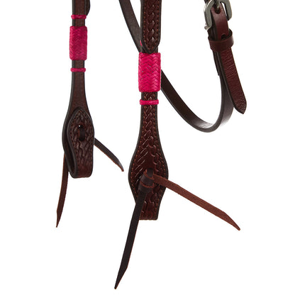 Hot Pink Rawhide Rope Tooled Browband Headstall