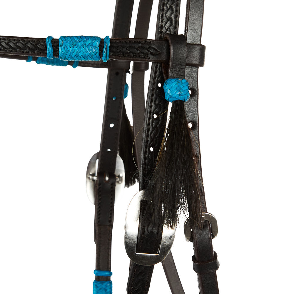 Turquoise Rawhide Rope Tooled Browband Headstall