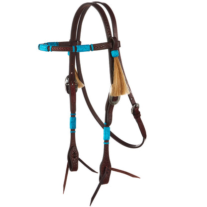 Turquoise Rawhide Rope Tooled Browband Headstall