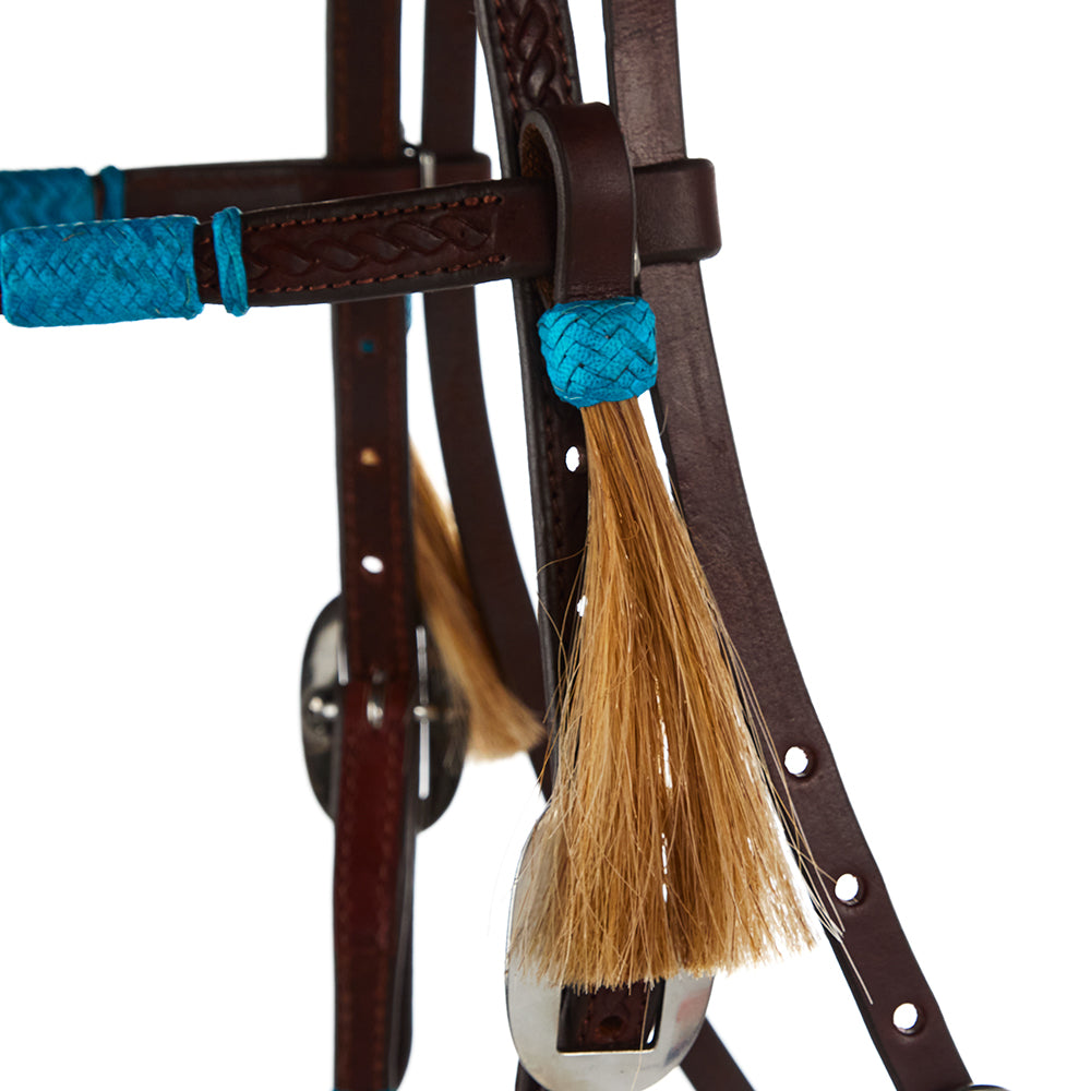 Turquoise Rawhide Rope Tooled Browband Headstall