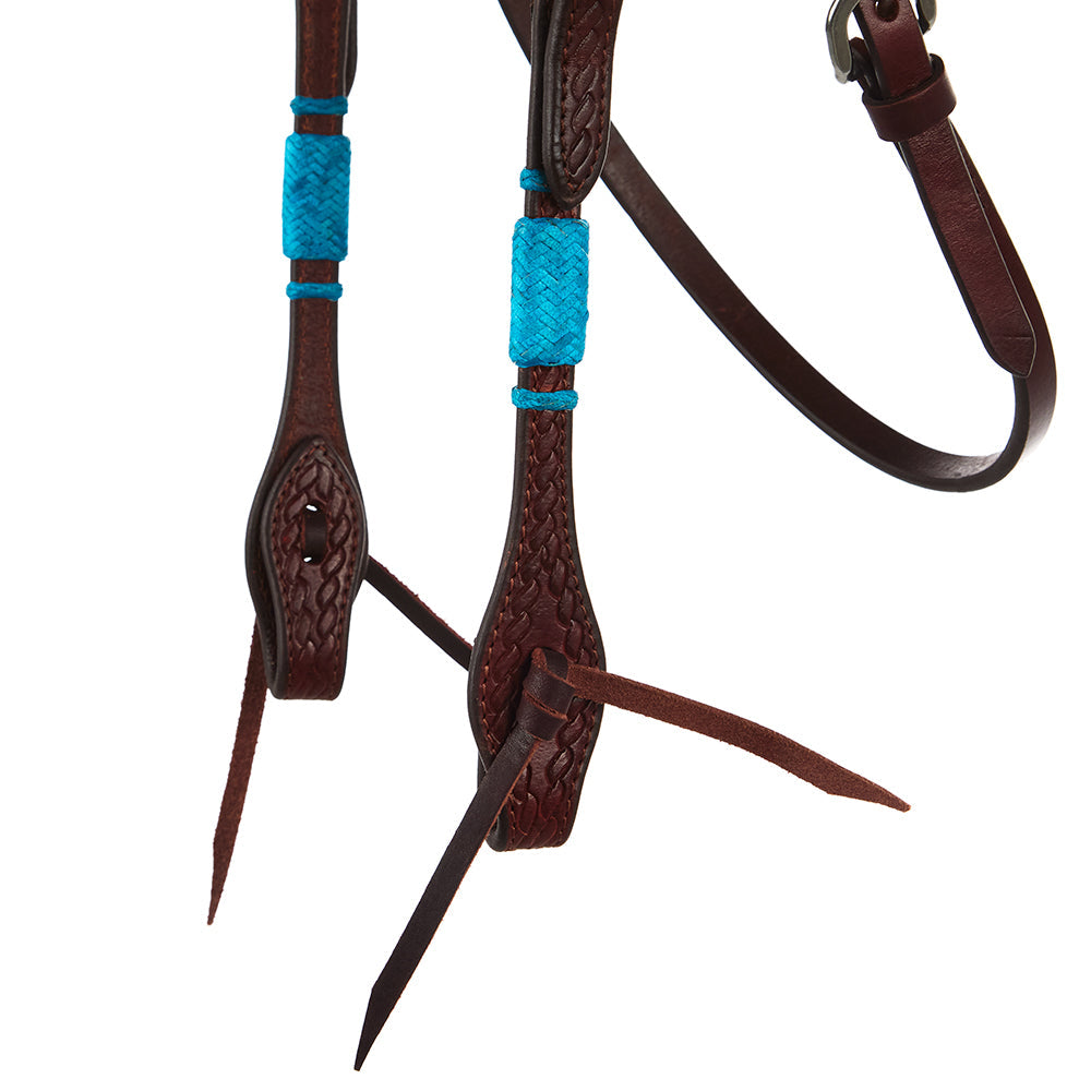 Turquoise Rawhide Rope Tooled Browband Headstall